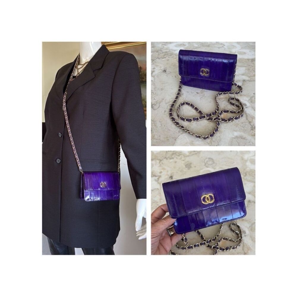 Genuine Eel-skin Mini Shoulder / Clutch Bag with Chain & Leather Strap
